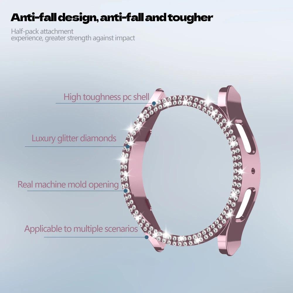 Dvojitý diamantový kryt pro Samsung Galaxy Watch 6 40mm 44mm Bling PC Dutý rám Ochranný pro Galaxy Watch 6 Kryt Příslušenství