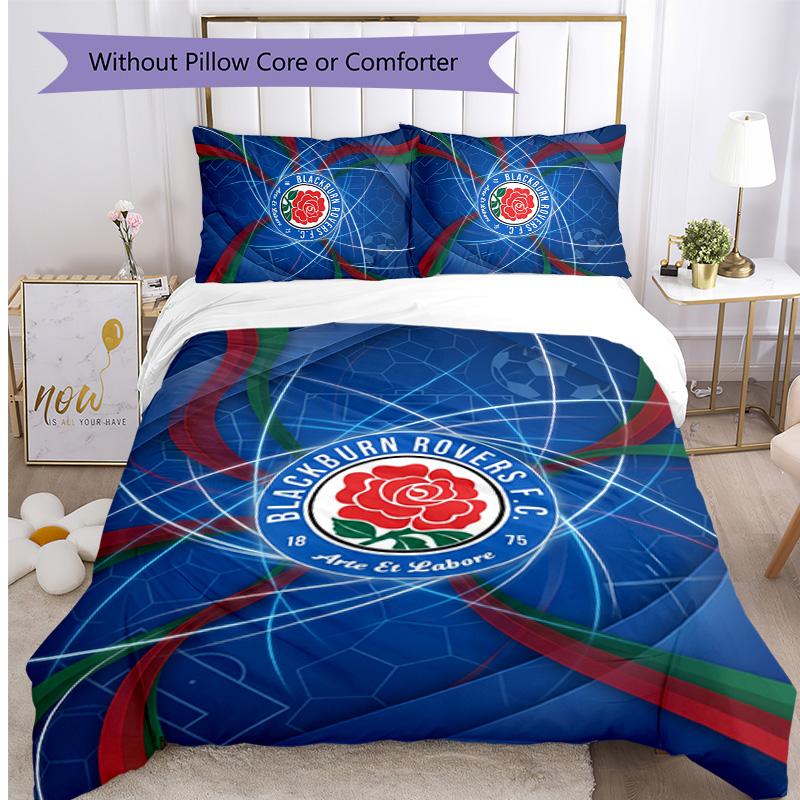 Blackburn Rovers Football Printed 3 Pieces Bedding Set, Comfortable Skin Friendly Bedroom Duvet Cover Set