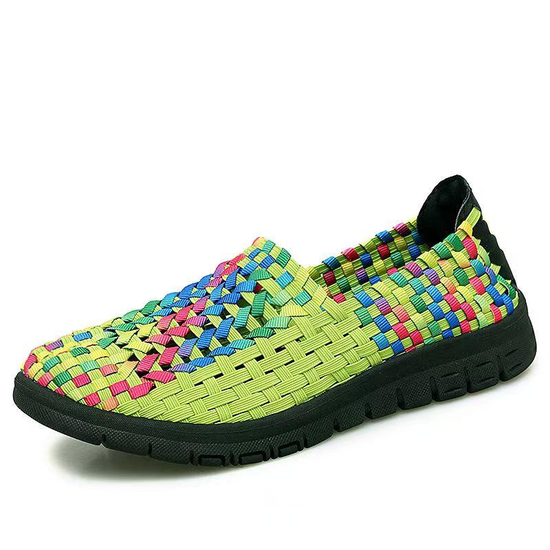 Donna Nuova Taglia Grande Sneakers Casual Tessute a Mano Primavera Estate Suola Morbida Antiscivolo Slip-On Poco Profondo Punta Tonda Suola Piatta Scarpe da Passeggio