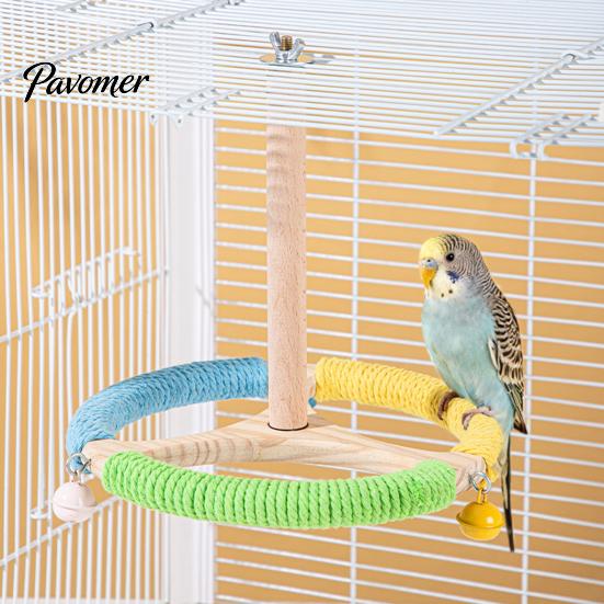 Bird Cage Entertainment Spinning Perch Toy, Rotating Parrot Wooden with Colorful Birdcage Accessories for Small Parrots Rope, Accessory Conures