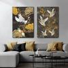 Retro Chinesischer Stil Leinwandmalerei Goldener Fliegender Kran Abstrakte Sonne Tier Vogel Poster Drucke Wandkunst Bild für Wohnzimmer