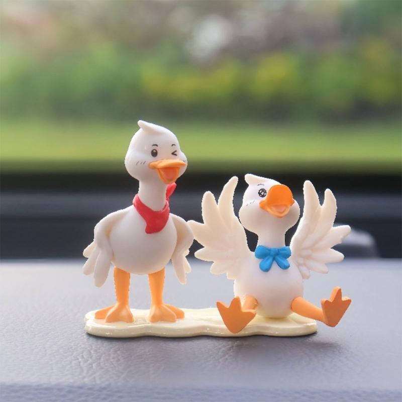4pcs Creative Duck with Sunflowers Miniature Statues for Vehicle Interior Multifunctional Decors Resin Craft Ornaments