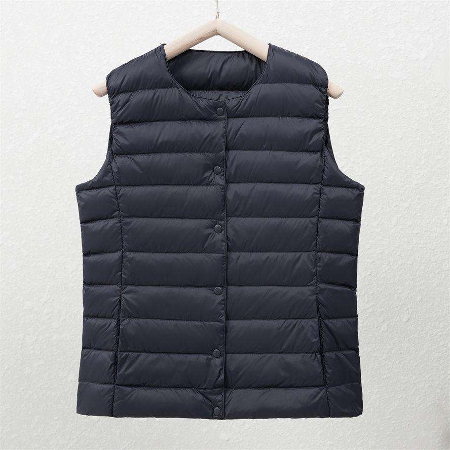 Women's White Duck Down Lightweight Vest - Collarless, Sleeveless Winter Innerwear