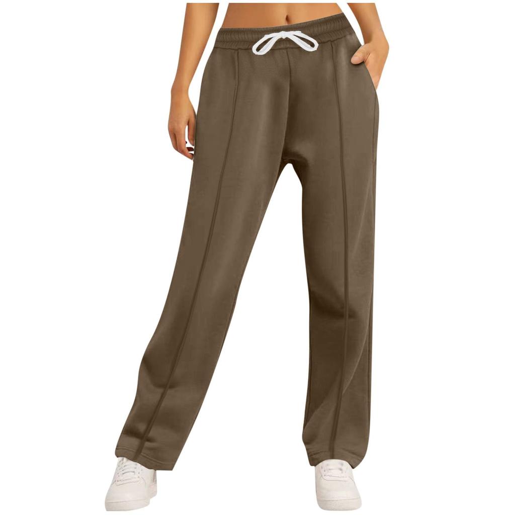 Women's High Waist Drawstring Straight Wide Leg Sweatpants Color Casual Pants