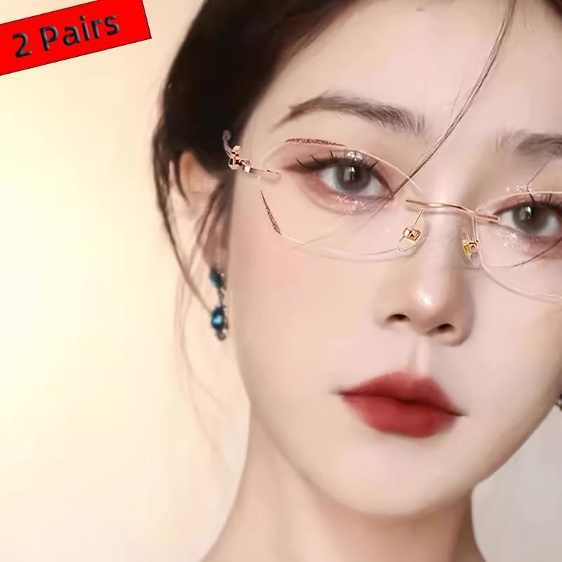 2PCS Elegant Frameless Diamond Cut Edge Glasses For Women High-Definition Anti-Blue Light Anti-Fatigue Glasses