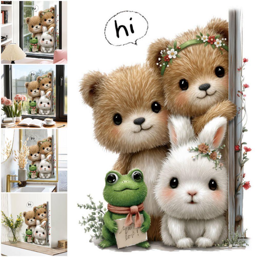 Cartoon Animal Decorative Sticker Bear Rabbit Frog Electrostatic Decals Static Stickers Glass Door