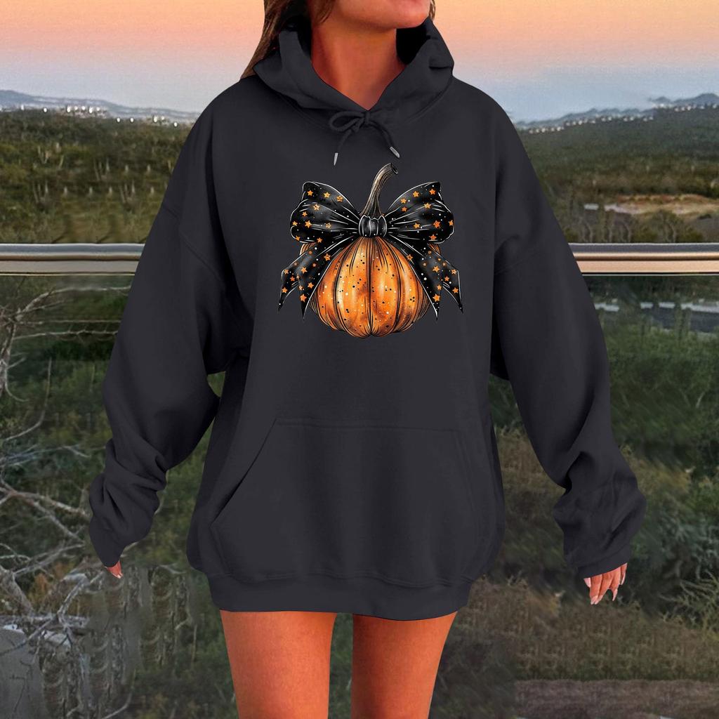 Women's Long-sleeved  Oversized Dropped Shoulder Sleeves Women's Hooded Halloween Print Plush Sweatshirt