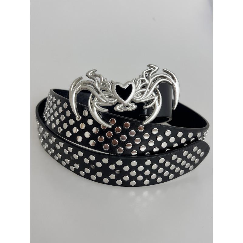 Ladies' Retro Western Heavy Industry Metal Bronze Ring Buckle, Trendy and Sexy, Willow Stud Hollowed-out Multi-hole Waist-cinching Belt
