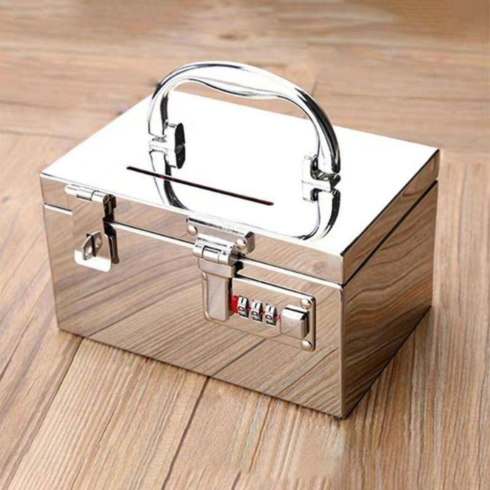 Stainless Steel Bank Password Lock-Box Cash Register Bill Box Money Box Combination Lock Coin Storage Safe Security Box