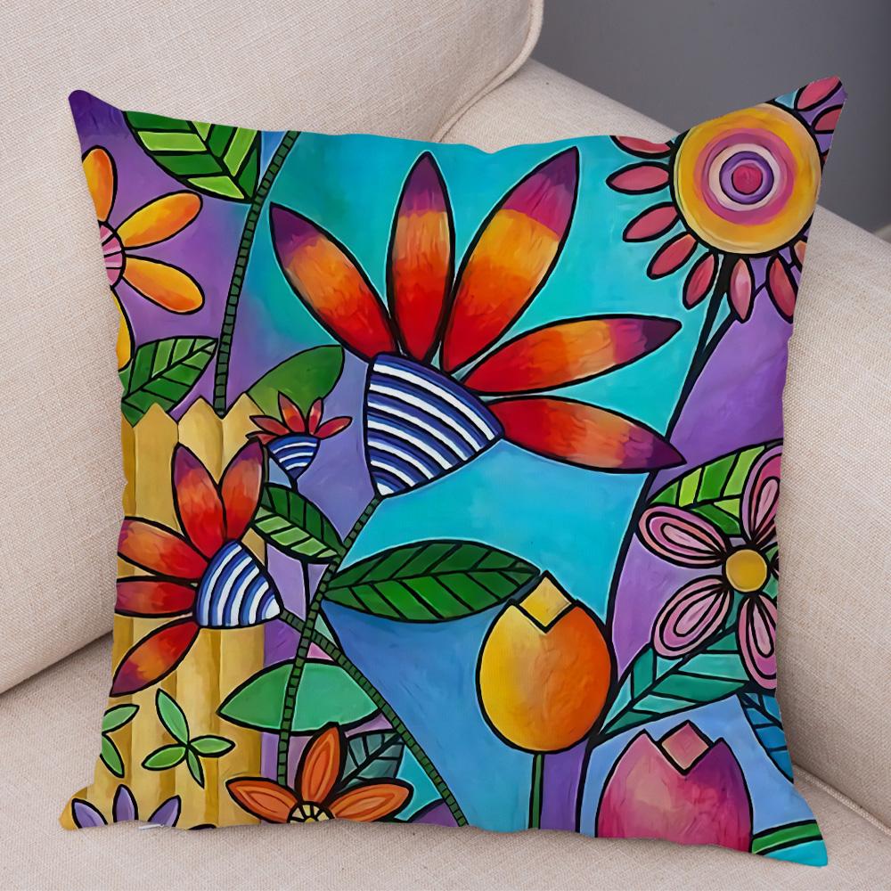Children Oil Painting Art Cushion Cover Both Sides Plush Pillow Case Decor Cartoon Plant Throw Pillowcase for Sofa Home Car