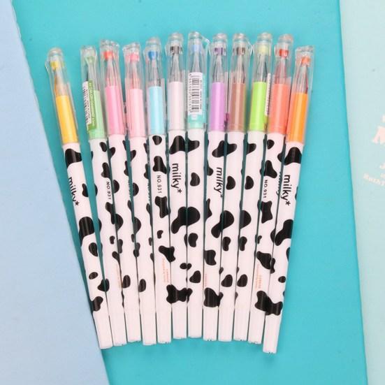 10 pz 0.38mm Penne Gel Impugnatura Comoda Portatile Inchiostro Uniforme Creativo Scrittura Liscia Multicolor Design Della Mucca Firma Penne Forniture Per Ufficio