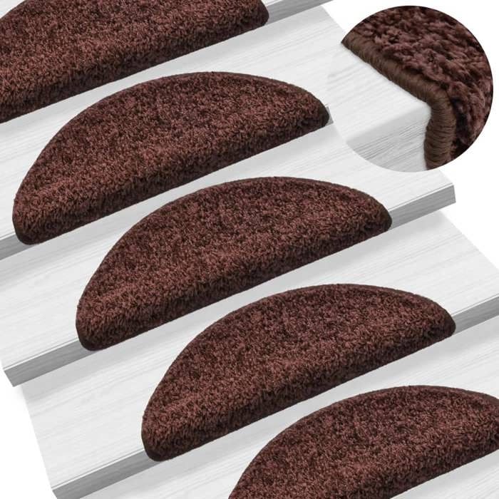 VidaXL Tapis d'escalier 15 pièces 56 x 17 x 3 cm Marron Demi-rond 133895