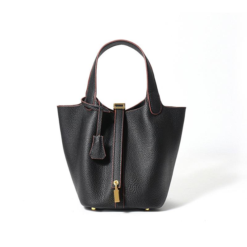 Women's Genuine Leather Bucket Bag Korean Niche Large Capacity Women's Bag High-end Feel Hot-selling Commuter Handbag