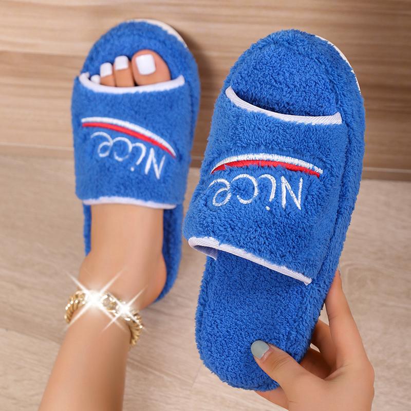Women Thick Fluffy Faux Fur Slippers Soft Cotton Slippers Fashion Home Bedroom Warm Love Plush Slides Fashion Indoor Floater