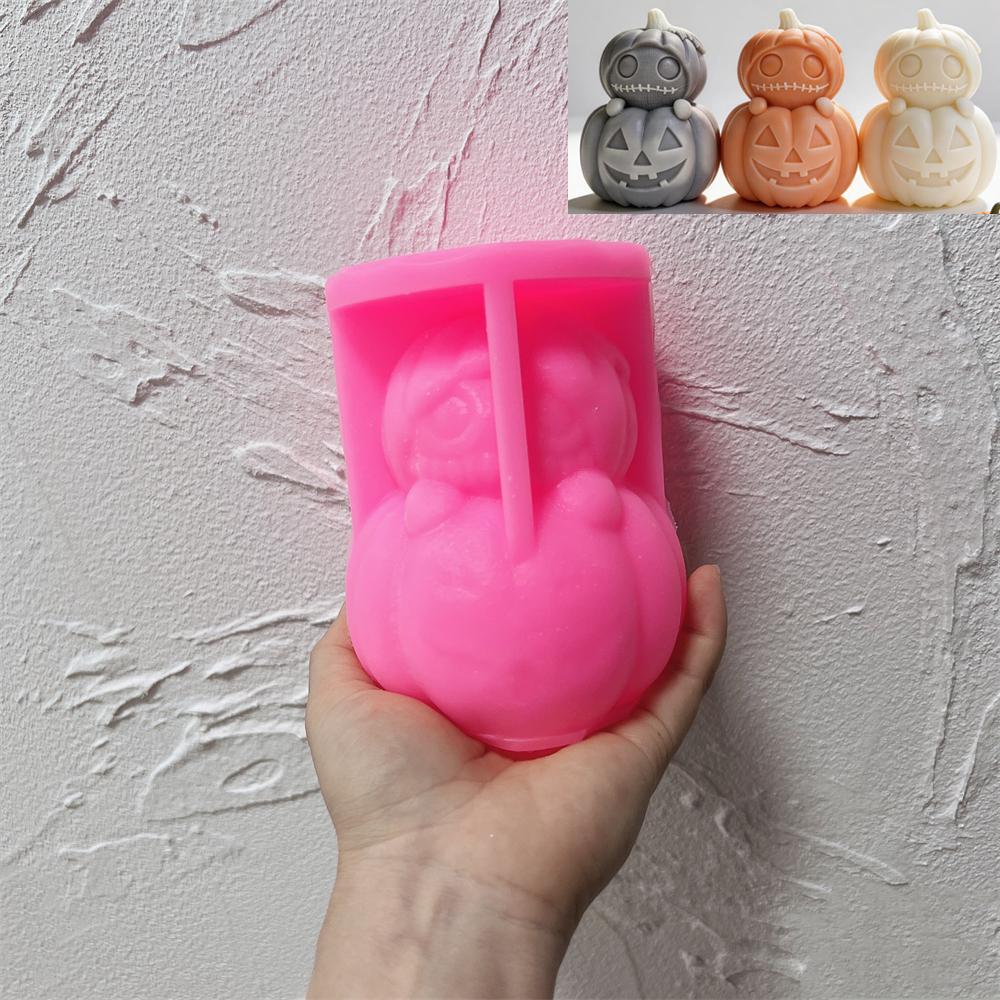Jack-O-Lanterns Halloween Silicone Mold Stacked Pumpkin Candle Mold Ghost Skeleton Resin Plaster Mould for Halloween Decor