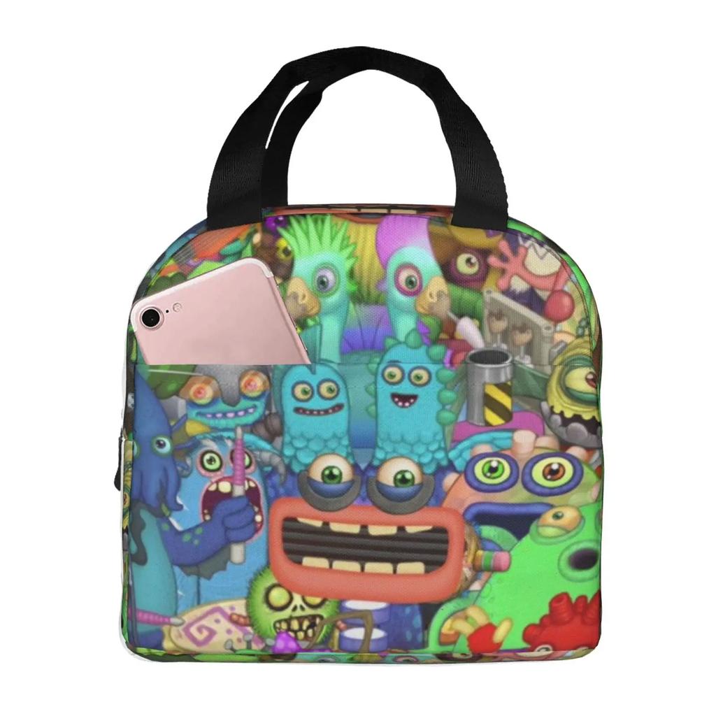 My Singing Monsters Cartoon Insulated Lunch Bag for Camping Travel Video Game Waterproof Thermal Cooler Bento Box Women Kids