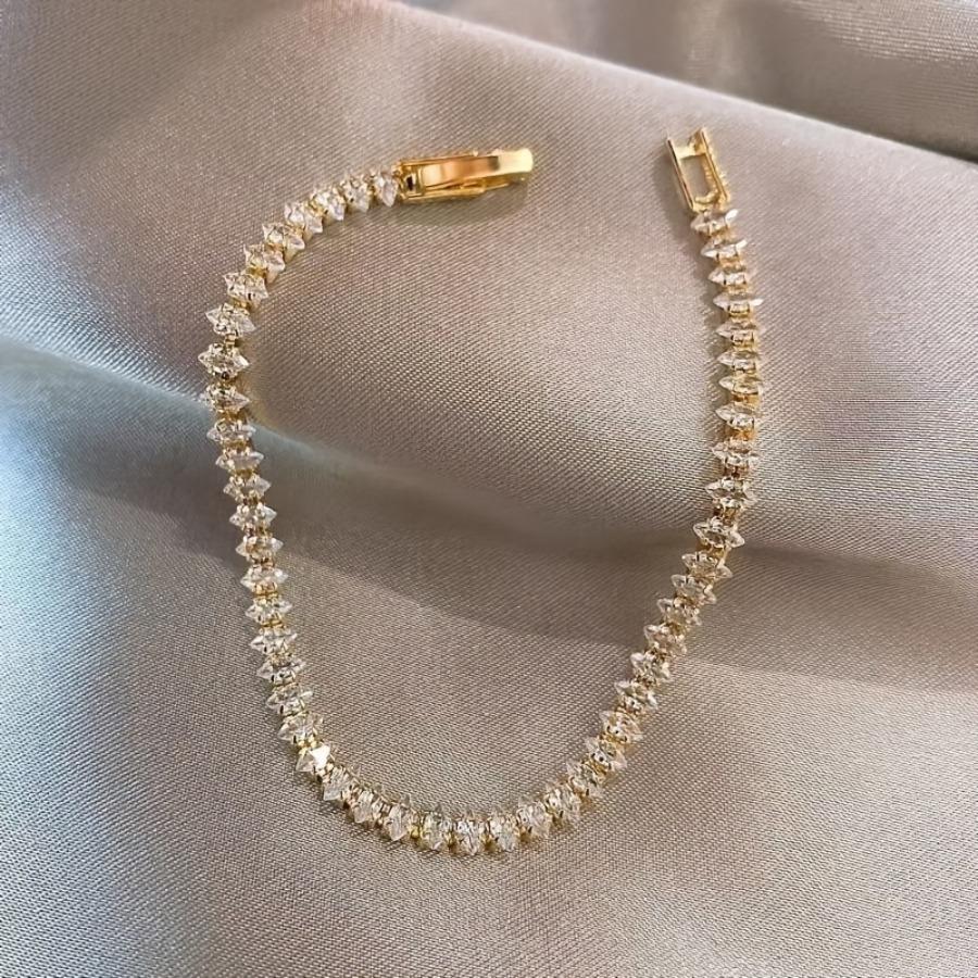 Elegant Tennis Bracelet Featuring Roman Geometric Design with Zirconia Stones, Perfect for Women. A Trendy Goth Accessory, Fully Adorned with Marquise
