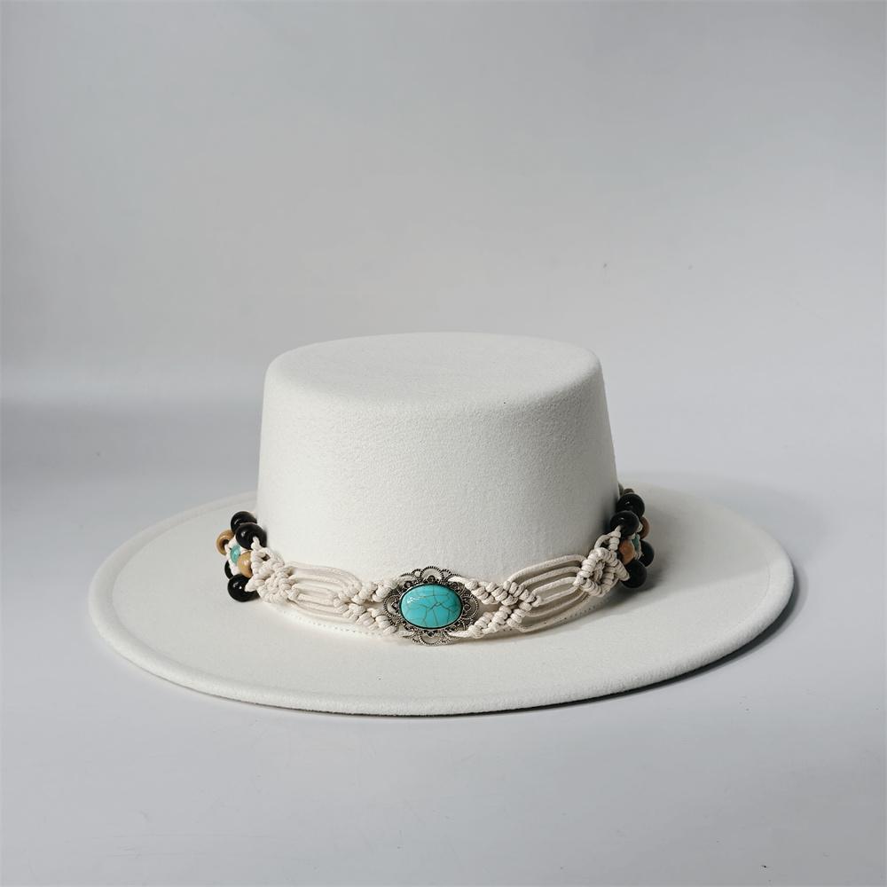 TurquoiseFedora Hat Women Men Autumn Winter Classic Felt Wide Brim Flat Top Jazz Panama Hat Casual Party Church Hat