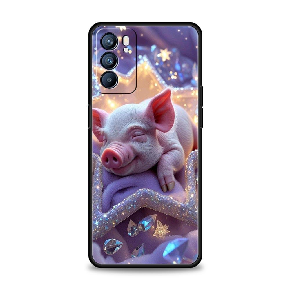 Cute Pig Phone Case For Oppo A17 A31 A54 A57 A78 A79 A98 Find X5 X6 Reno 6 7 8 10 11 12 13 F Pro 5G Soft TPU Cover Fundas Capas