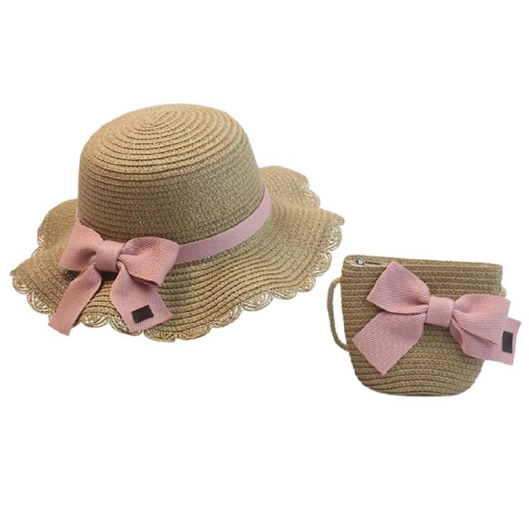 Детская соломенная шляпа для девочки, мини-сумка, шляпа-рыбак, солнцезащитная шляпа-панама, летняя шляпа-козырек хаки