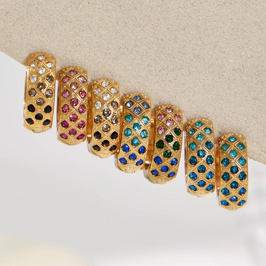 18k Gold-Plated Stainless Steel Plaid Zircon Earrings