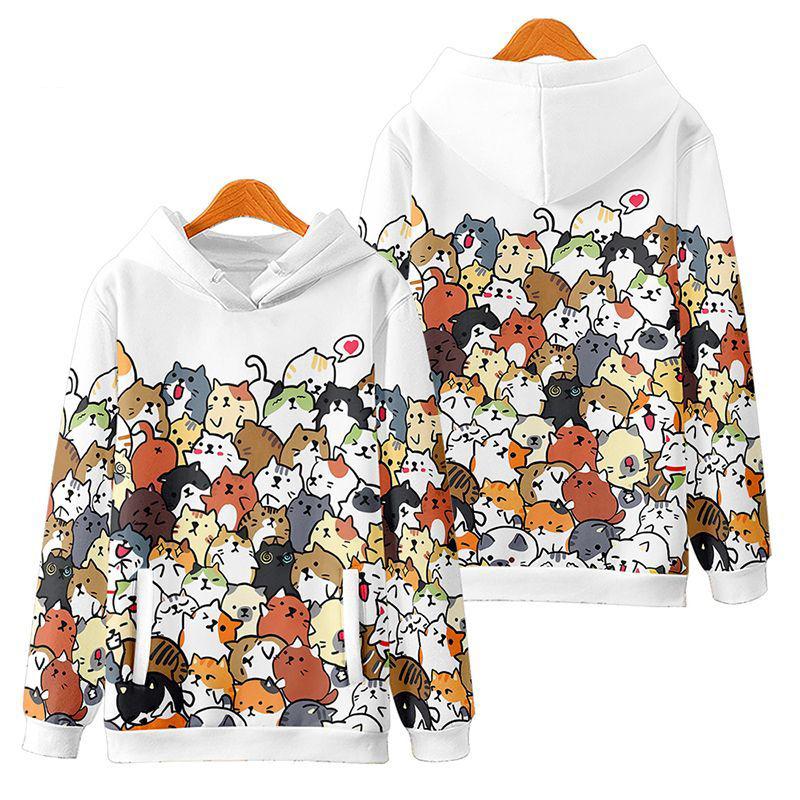 Милые мультяшные толстовки для кошек Каваий с длинным рукавом 3D графическая печать Повседневная уличная одежда на осеньзиму Новый узор Мужскиеженские с капюшоном S 1970₽