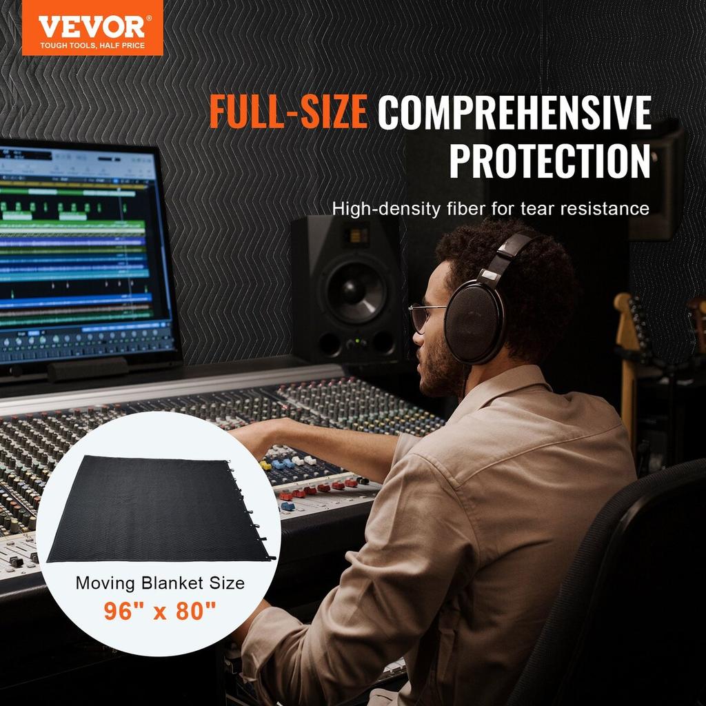 Sound Dampening Blanket, 96" X 80", Extra Large Studio Grommeted Soundproof Blanket with Grommets, Light Blocker for Door Acoustic Noise Blocking