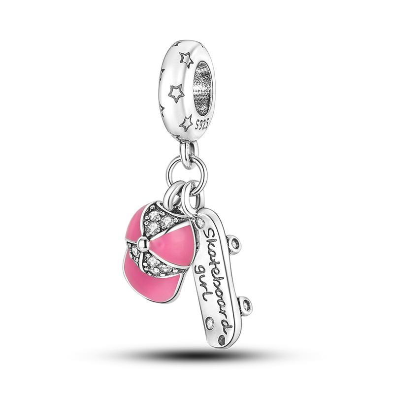 925 Copper Fashion Red Car Key Bus Charms Pendents Beads Fit 4MM Hole Diamete Bracelet Charms For Women Party Zircon Making