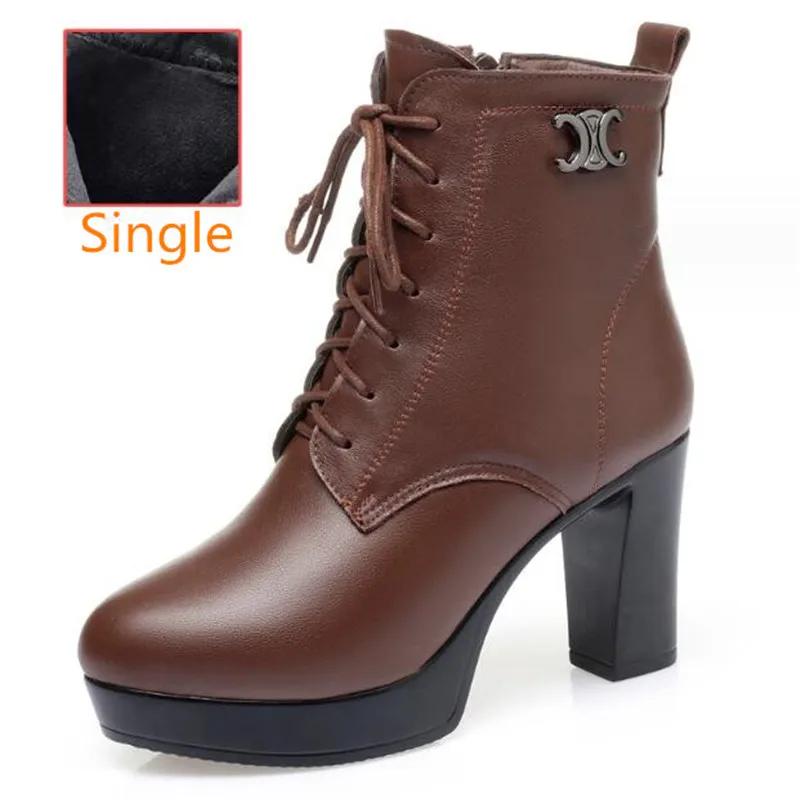 Women Genuine Leather Ankle Boots 2025 Autumn Winter Thick Wool Comfortable Thick High Heels Women Snow Boots Platform Shoes