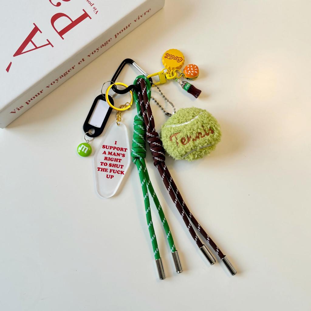 Miu Plush Tennis Bag Pendant: Niche Design with Braided Rope Keychain