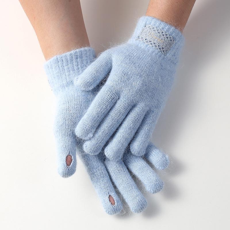 Women's Winter Warm Plush Knitted Fingerless Touchscreen Gloves in Candy Colors