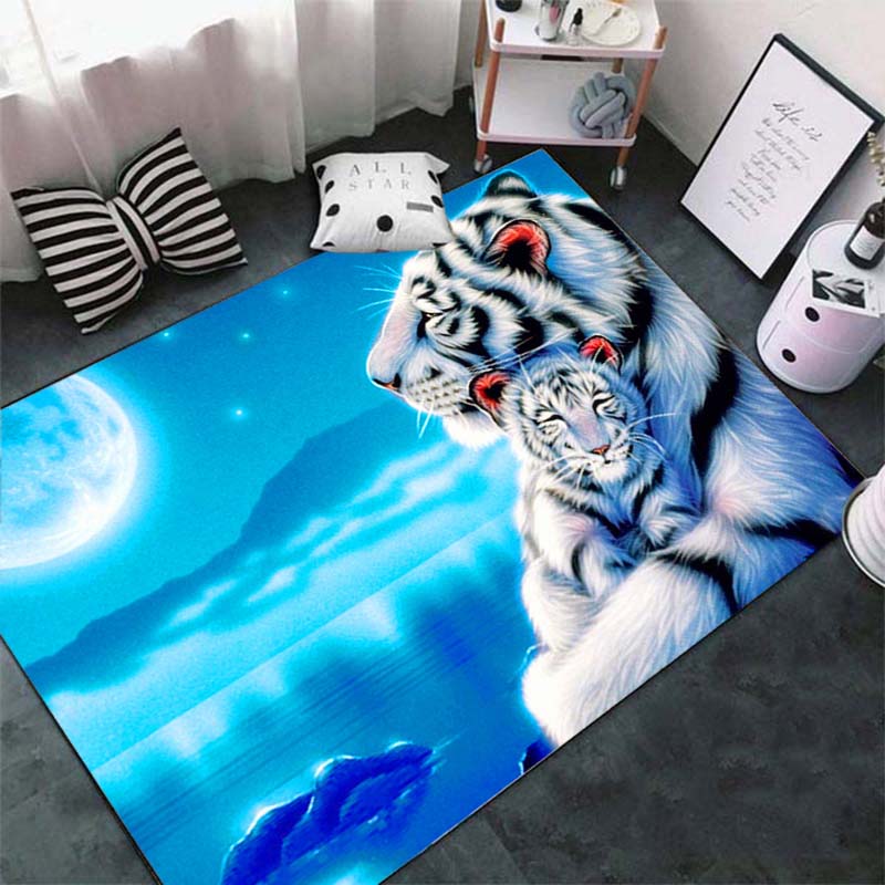 Fashion Tiger Pattern 3D Animal Area Rug, Soft Absorbent Non-Slip Floor Mat for Living Room & Bathroom, Large Modern Carpet