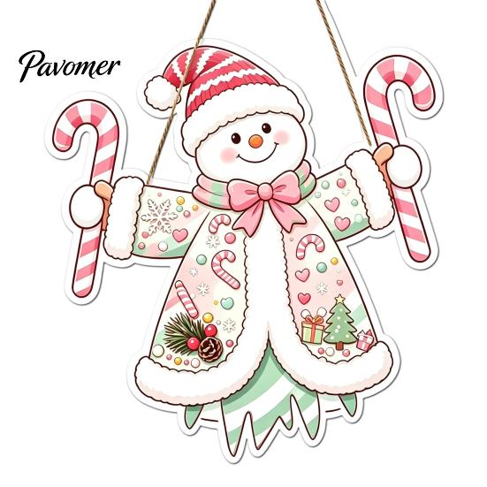 Winter Home Decor Wooden Christmas Hanging Pendant, Cartoon Welcome Sign for Front Door, Holiday Shop Decorations Wall with Cute