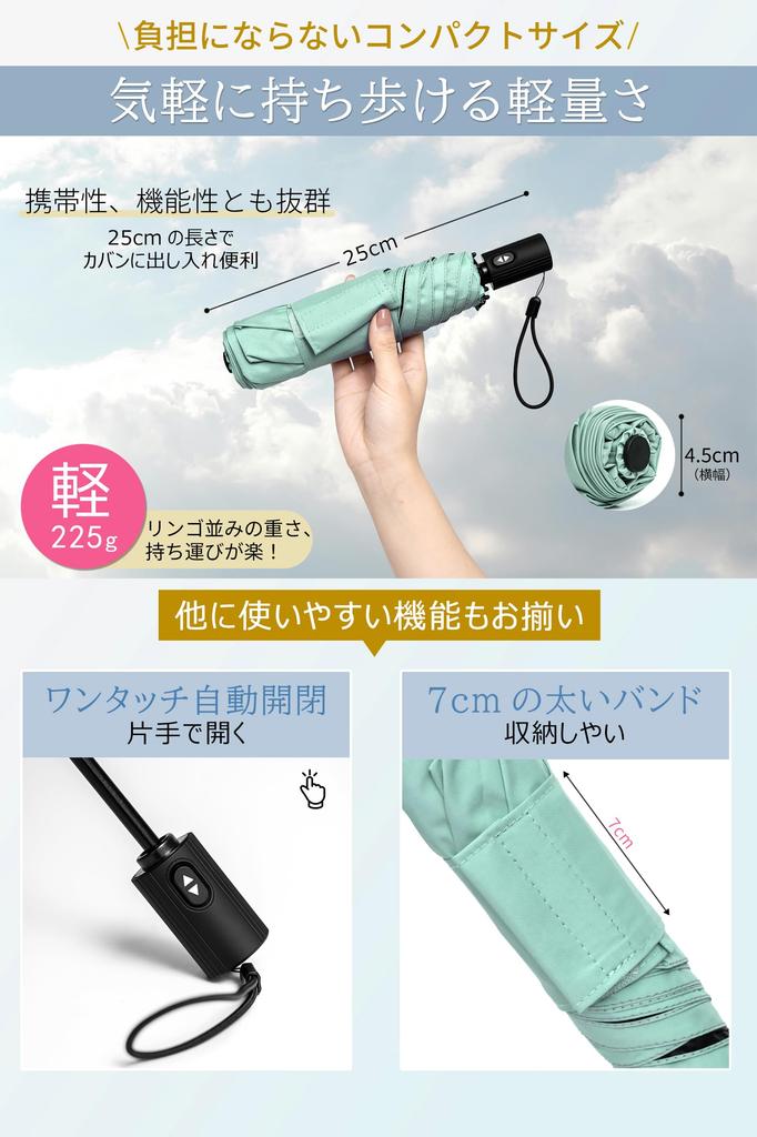 Foldable Easy to Fold UV Suitable for Sunny and Rainy Automatic Complete Sun Heat Quick-to-Fold Umbrella Parasol, Ultra-lightweight, (225g), 100%
