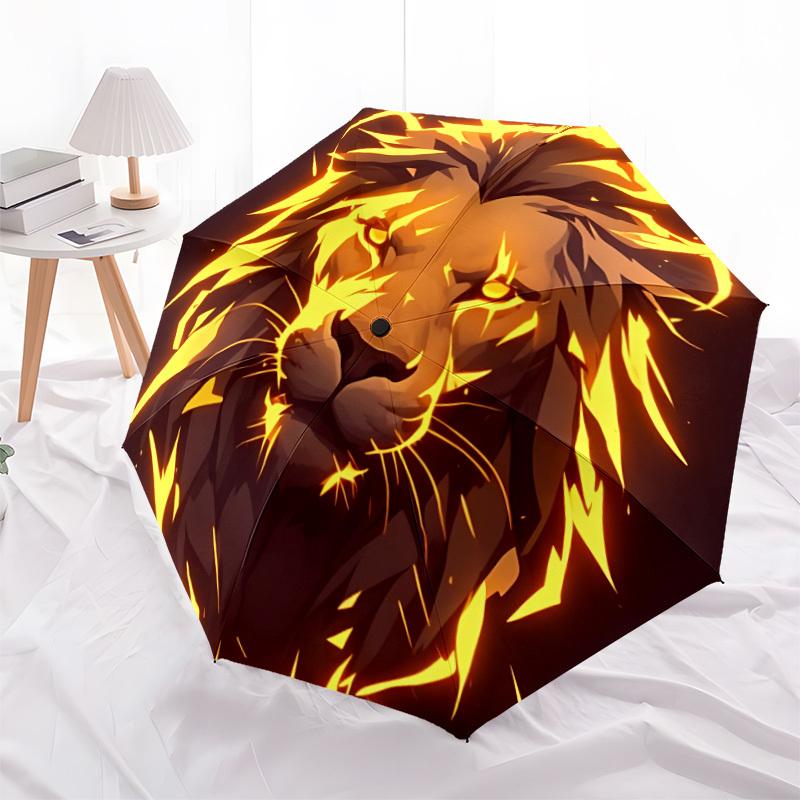 1pc Lion Flame Automatic Folding Umbrella Portable Collapsible Umbrella for All Seasons, 8-Rib Durable Construction, Perfect Gift 021