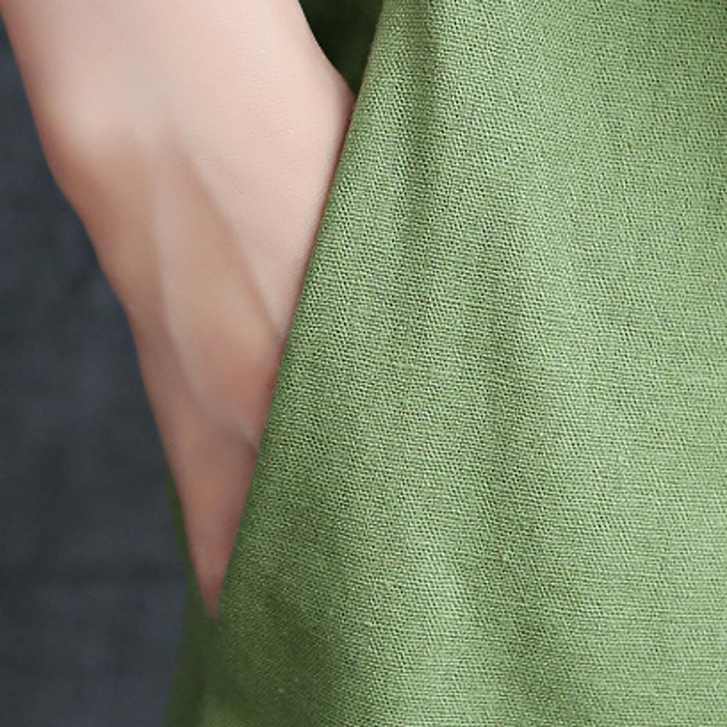 Women Cotton Linen Thin Short-sleeved Loose Waist Plus Size Dress