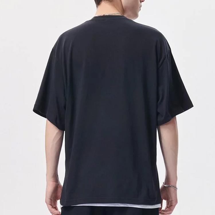 FILA Minimalist Letter Print American Vintage Loose Short Sleeve Drop Shoulder T-Shirt Unisex Tops Black S2RSD2105X-BLK