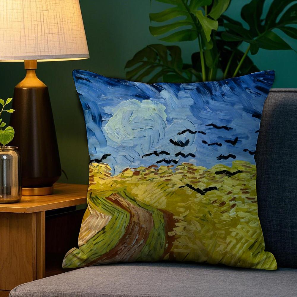 Van Gogh Oil Painting Pillow Case Plush Fabric Soft Double Sided Print Sofa Cushion Cover Throw Pillow Covers