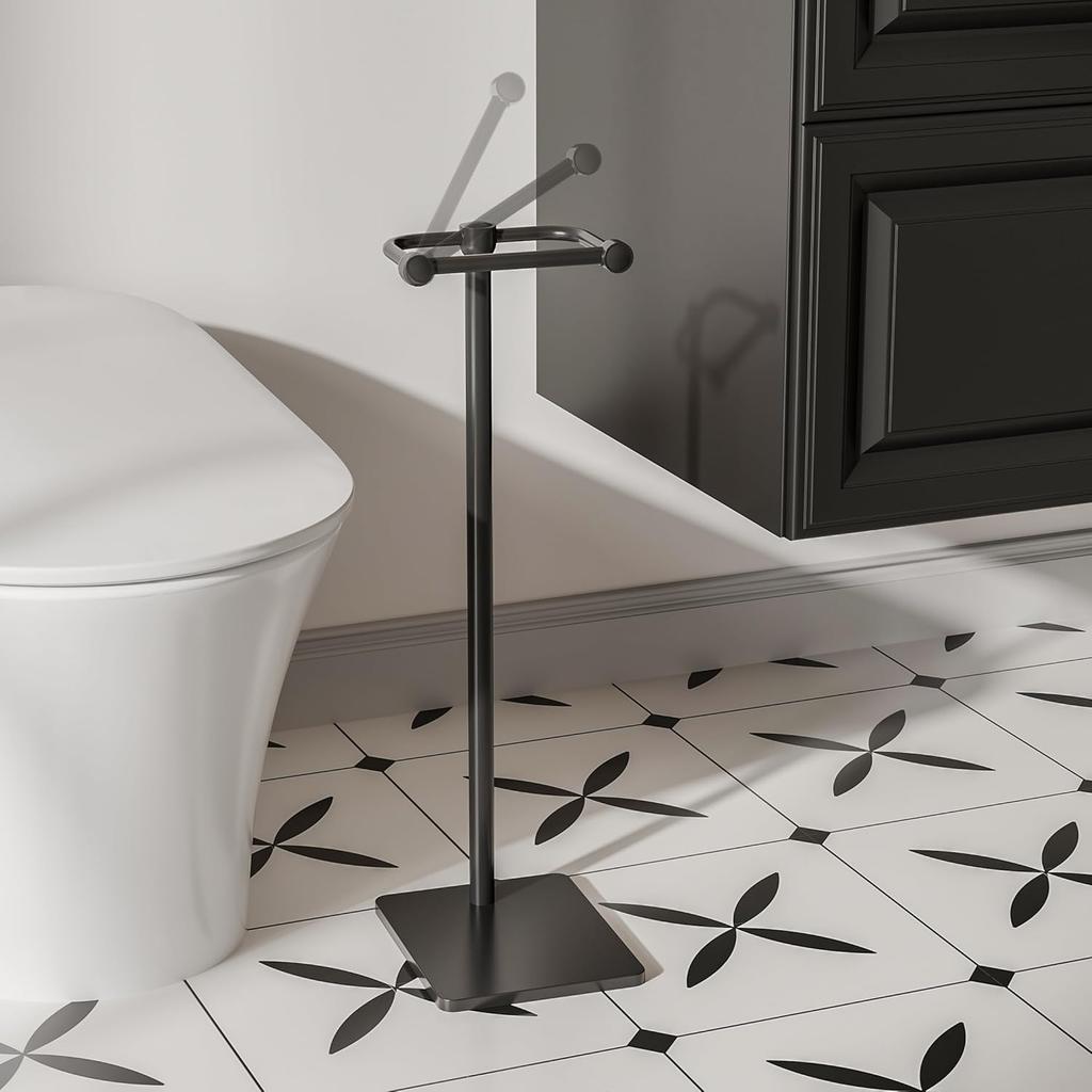 RUACQ Toilet Paper Holder Stand, Bathroom Toilet Paper Roll Holder Free Standing, Toilet Tissue Holder Stand with Post Pivoting Design, Stable