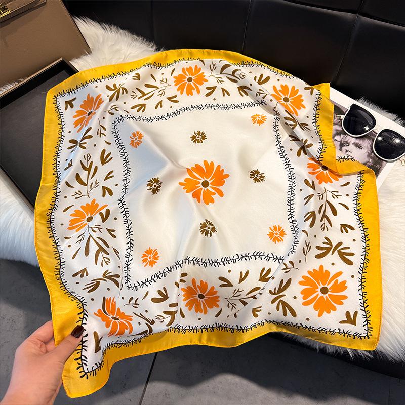 New temperament versatile cotton and linen elegant leaves big flower printing silk scarf scarf headscarf 71 square scarf double-sided