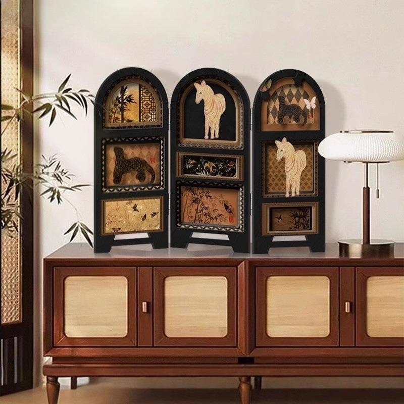 Vintage Desktop Screen Decor Retro French Style Mini Ornament for Living Room TV Cabinet Entryway