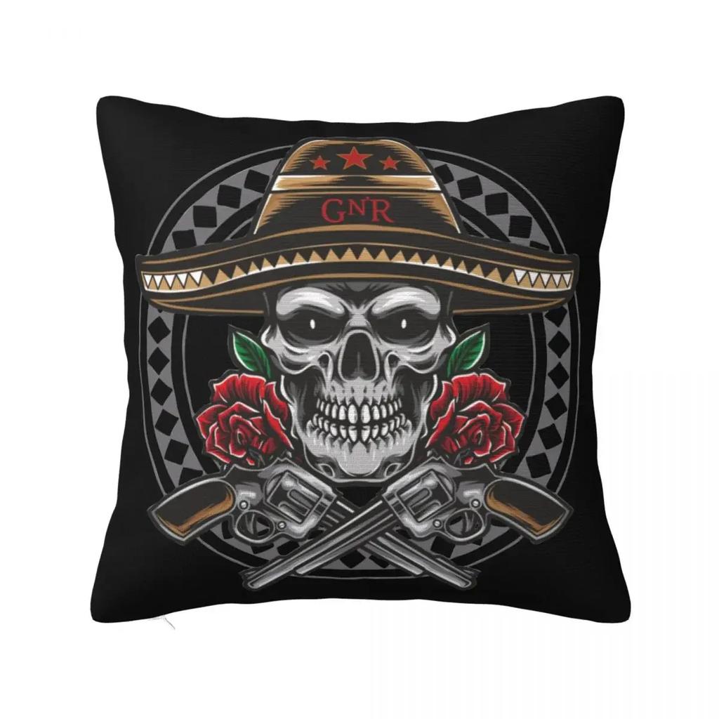 Guns N Roses Mexico Skull Pillowcase Polyester Cushion Cover Decorations Heavy Metal Throw Pillow Case Cover Home Zippered X