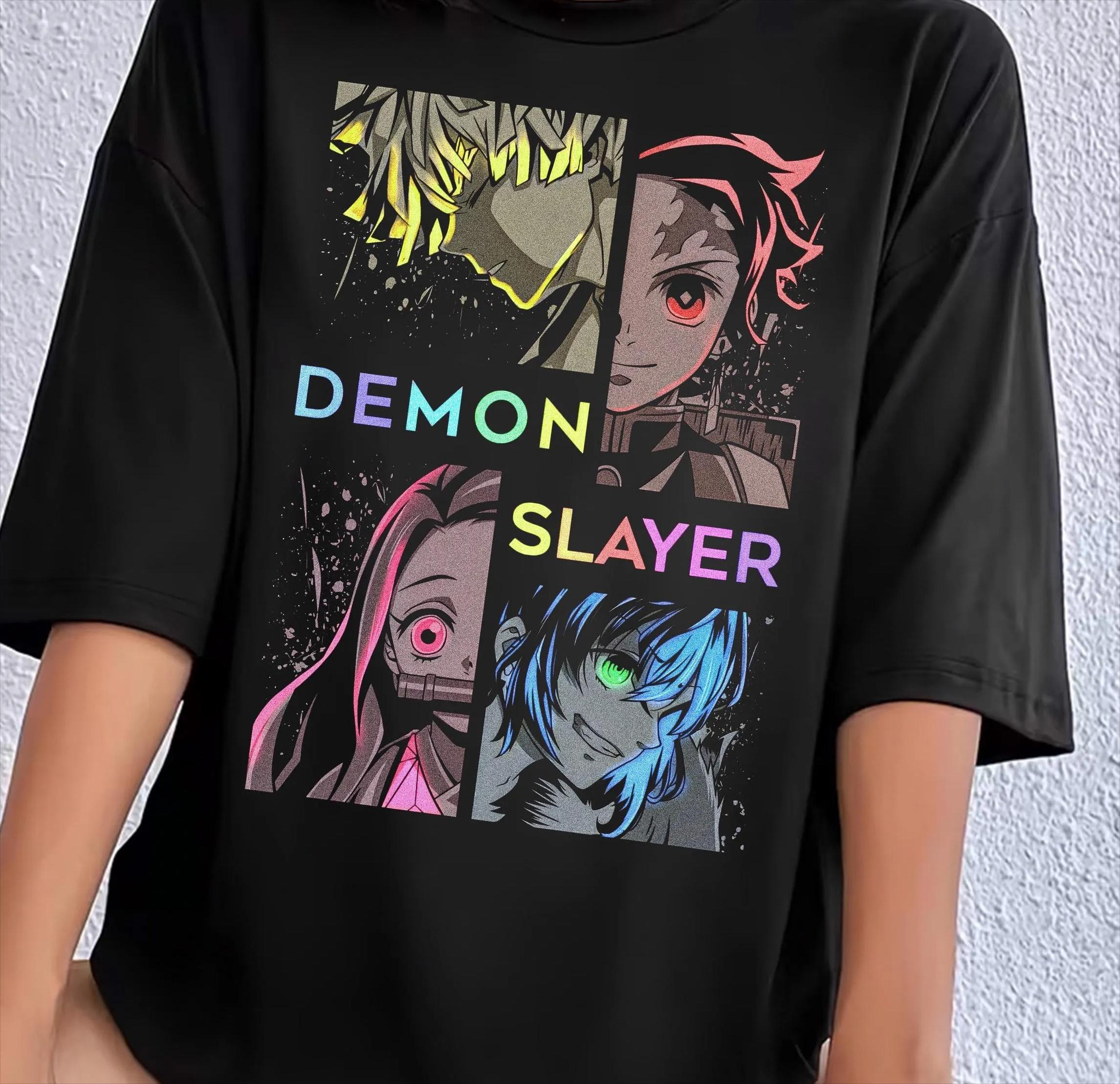 

Demon Slayer Shirt Tanjiro Nezuko Zenitsu Inosuke Anime Tee 2026 New Cotton Summer Unisex and Women Tshirt 2XL