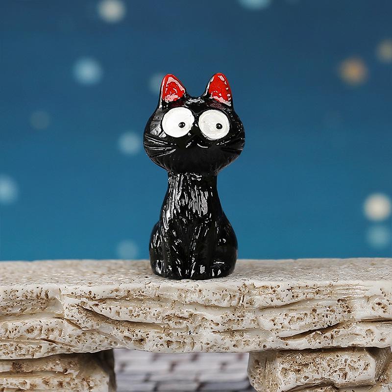 Halloween Cute Black Cat Resin Figurine for Micro Landscape and Cartoon Decor