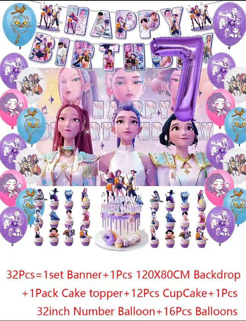 Sada příborů Demon Hunters Party Banner Pozadí Balónky Dortový Topper Venkovní Piknikové Potřeby Narozeniny pro Korejskou Kpop Anime Párty