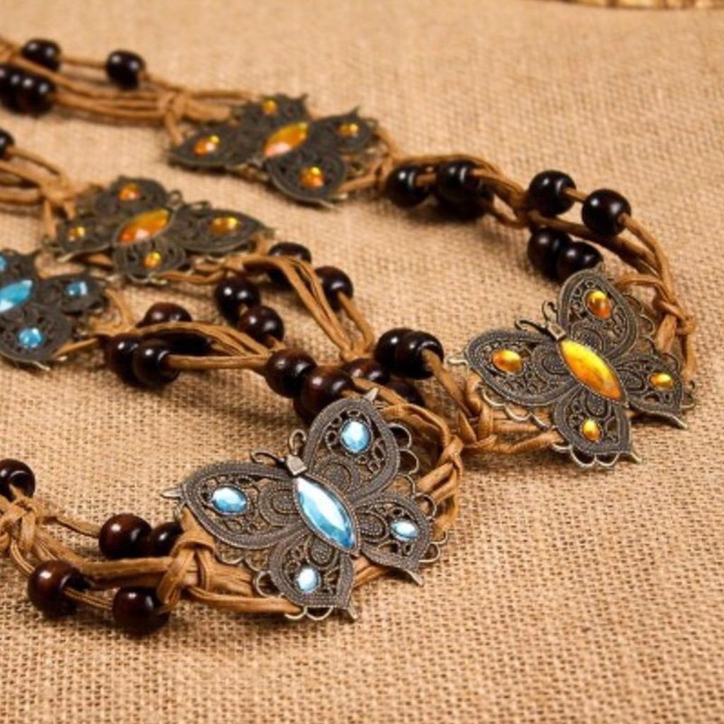 Womens Fringe Belt with Beads Western Bohemian Style Tassel Knotted Wide Belt