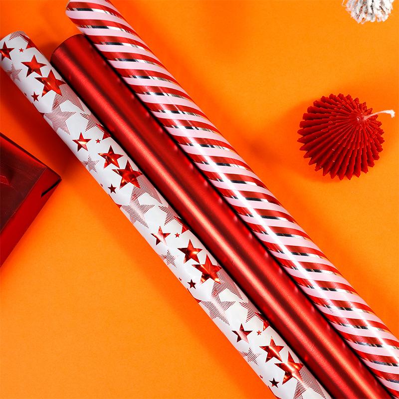 Red Foil-Embossed Star Wrapping Paper Foil-Stamped Decorative Gift Wrap Christmas Gift Wrapping Paper Lightweight For Party
