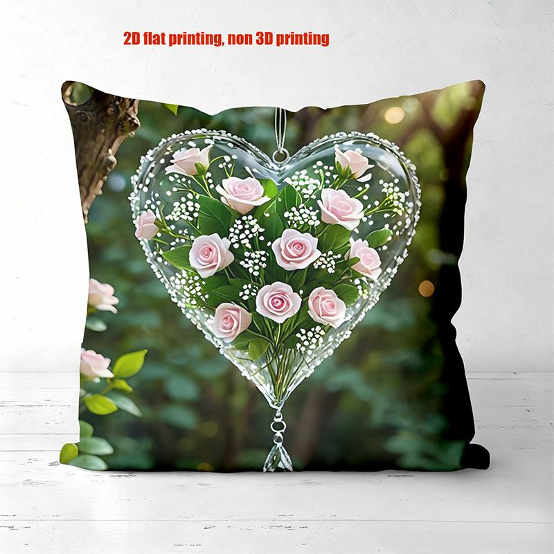 Heart-Shaped Rose Pillows with 2D Flat Printing Design Polyester pillowcase, sofa decorative cushion cov Headboard Pillow