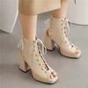Fashion Woman Gladiator Platform Sandals Sexy Dress Party Lady Red Black Patent Leather Peep Toe Lace Up High Block Heels Shoes