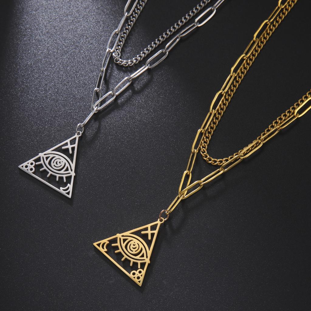 LIKGREAT Vintage Egyptian Egypt Pyramid Women Necklace Evil Eye Triangle Illuminati Pendant Choker Stainless Steel Jewelry